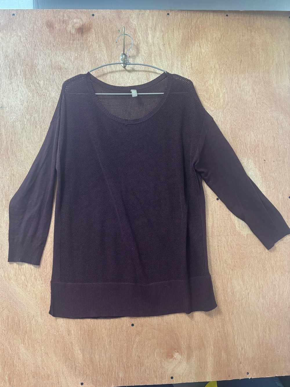 Women’s Plum Purple Open Knit Mesh Tunic Sweater Long Sleeve XL